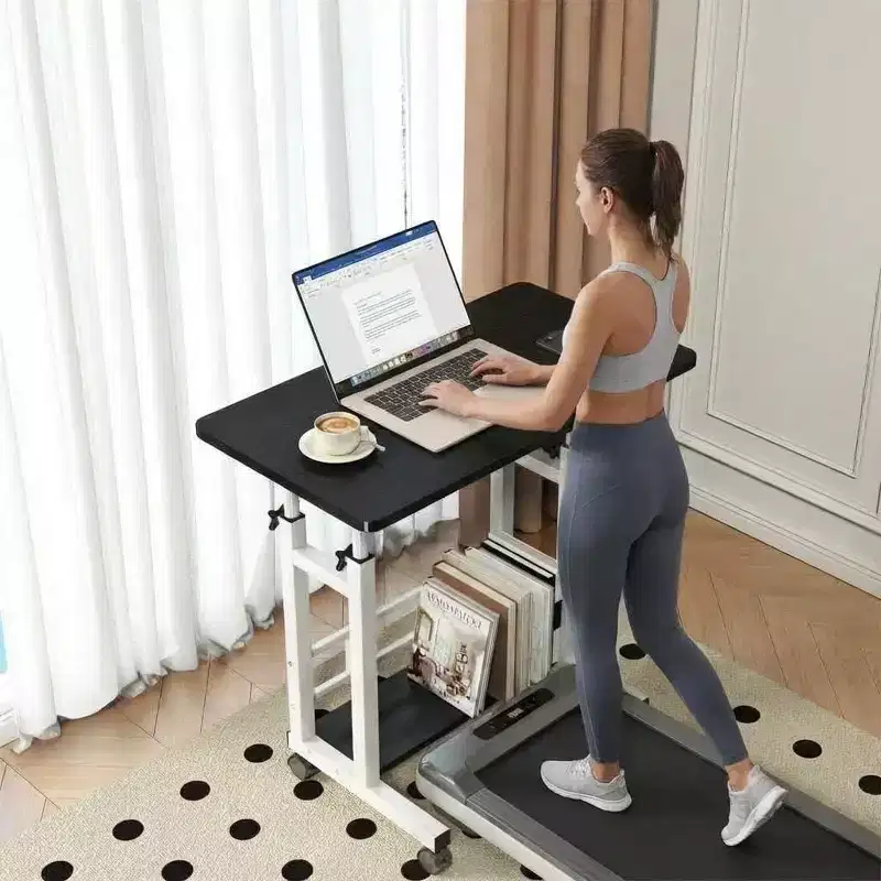 Mobile Standing Desk with Wheels C Adjustable Height Rolling Workstation, Lockable Casters & Storage Basket, Finish for Home Office