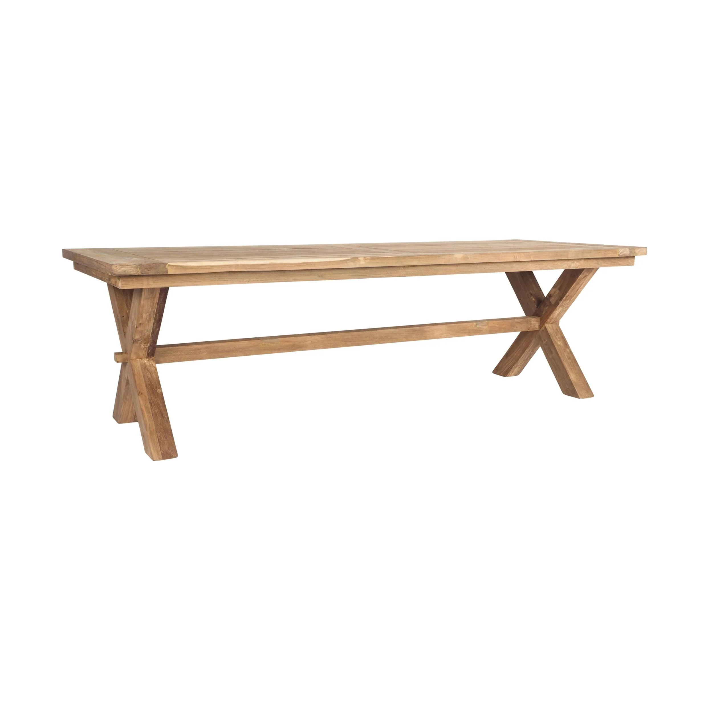 Reclaimed Teak Cross Leg Solid Timber Dining Table Natural 260cm
