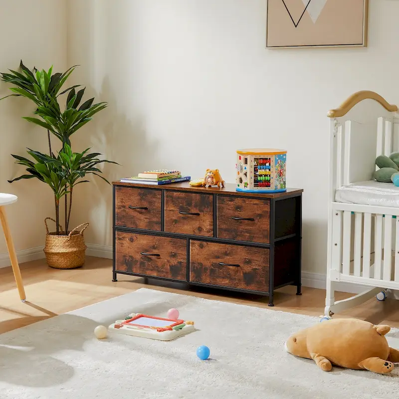 Tall Dresser Storage Tower with 5 Fabric Drawers