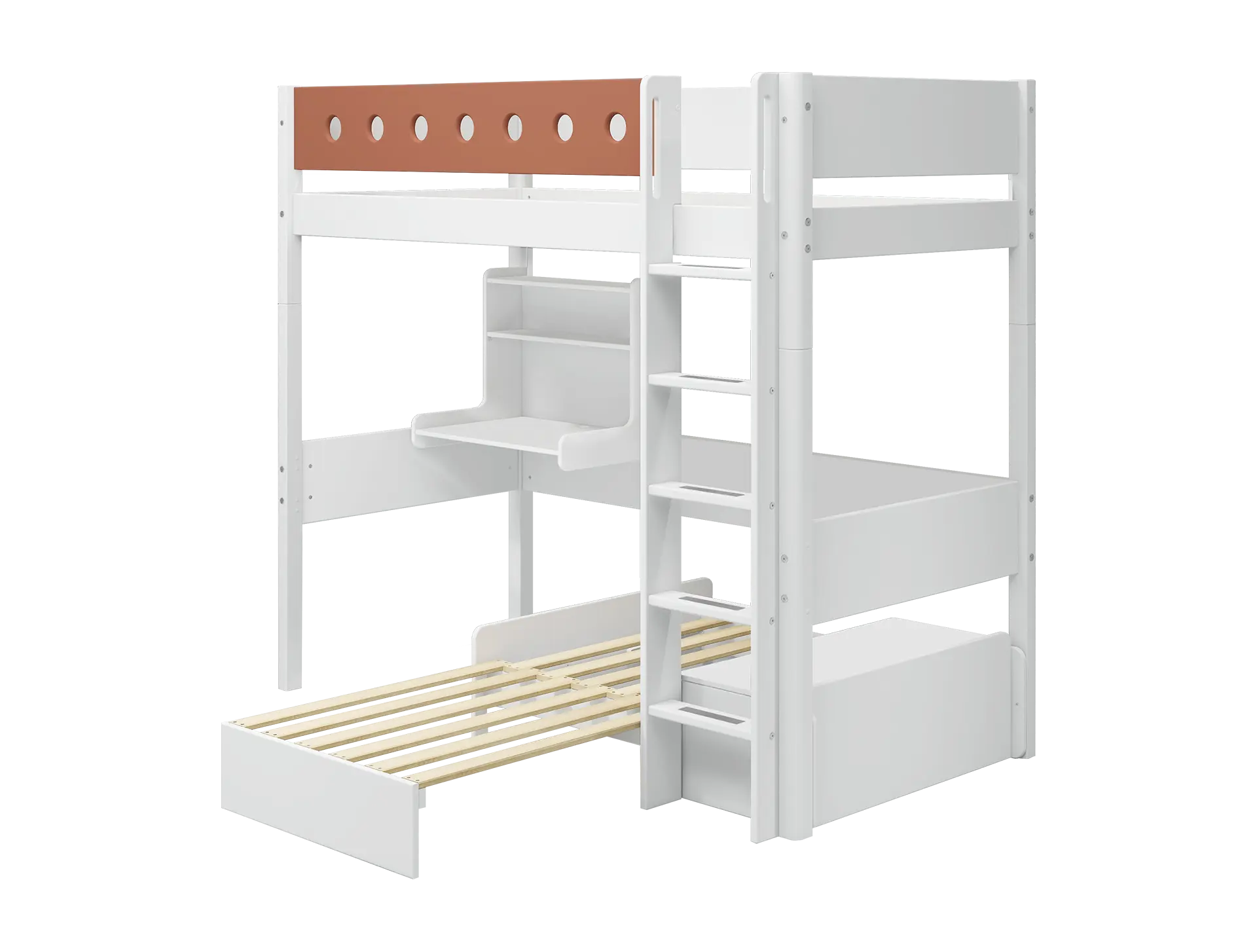 High Bed 184 cm with Desk, Sofa, Ladder and Safety Rail, 90x200 cm,