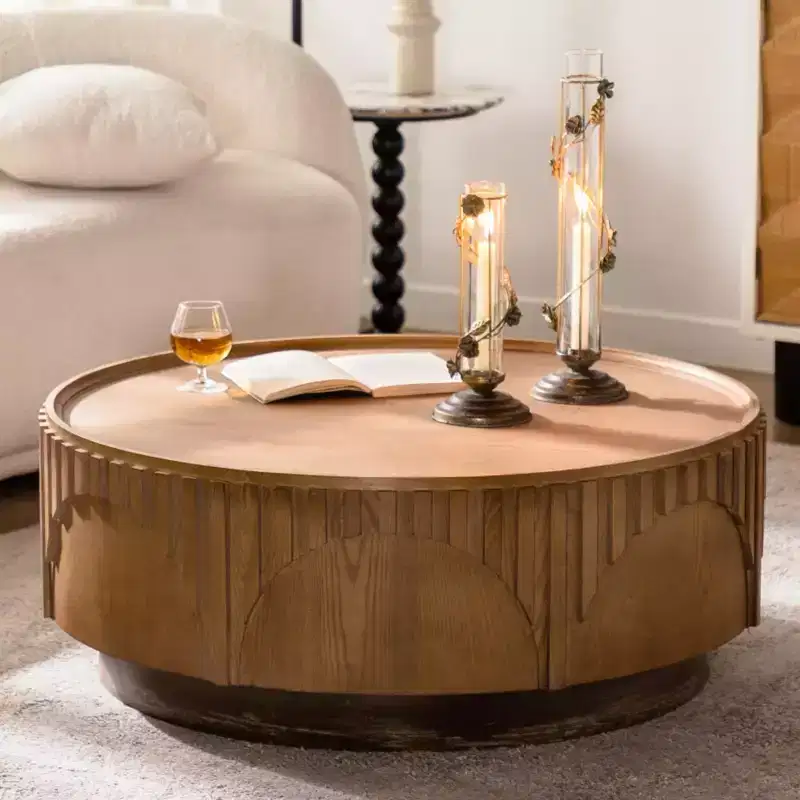 36-Inch Round Coffee Table with MDF Top and Wood Veneer Finish