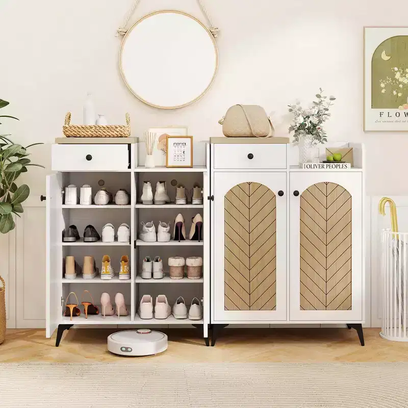 6-Tier Shoe Cabinet with Drawer 6 Removable Shelves Ventilation Openings Metal Legs