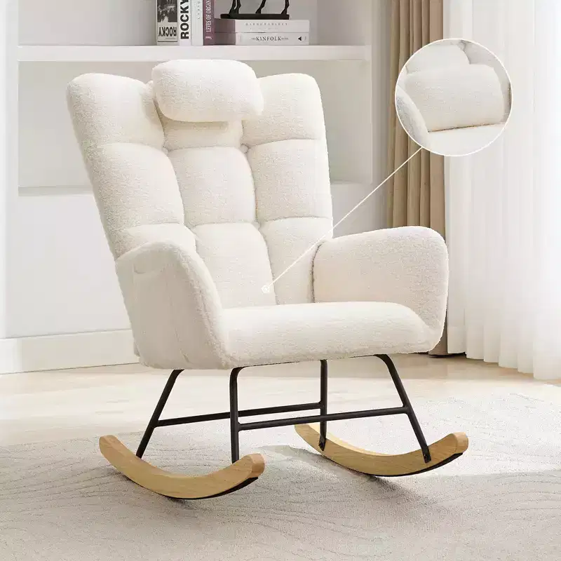 Modern High Back Upholstered Rocking Chair, Recliner Glider Accent Armchair with Soft Cushion for Adults, Perfect for Living Room & Bedroom