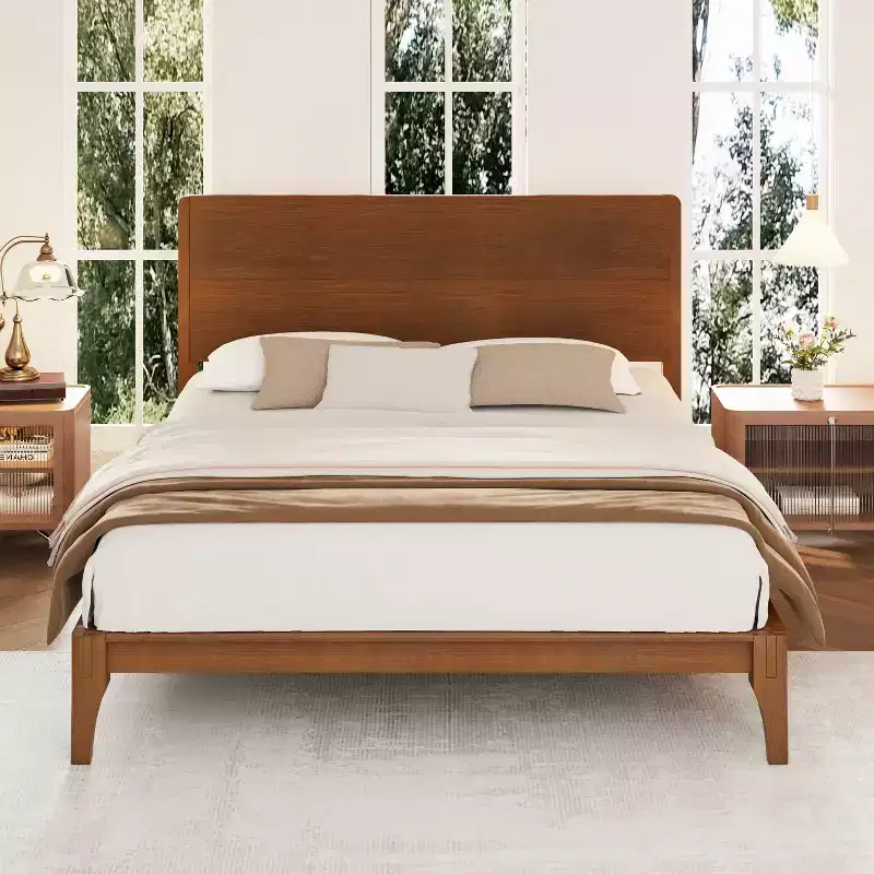 GDFStudio Ruby Mid-Century Modern Bamboo Wood Platform Bed with Wood Slat Metal Support