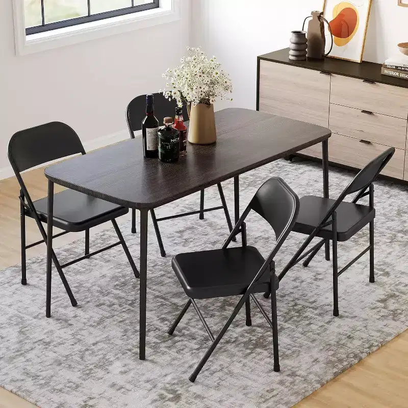 Acekool Set of 6 Black All-Steel Folding Chairs, Metal Frame, Holds Up to 350 lbs, Portable for Indoor & Outdoor Events
