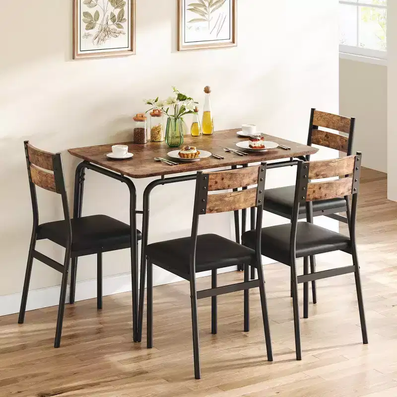 GustoWave 5 Piece Dining Table Set, with 4 Upholstered Chairs