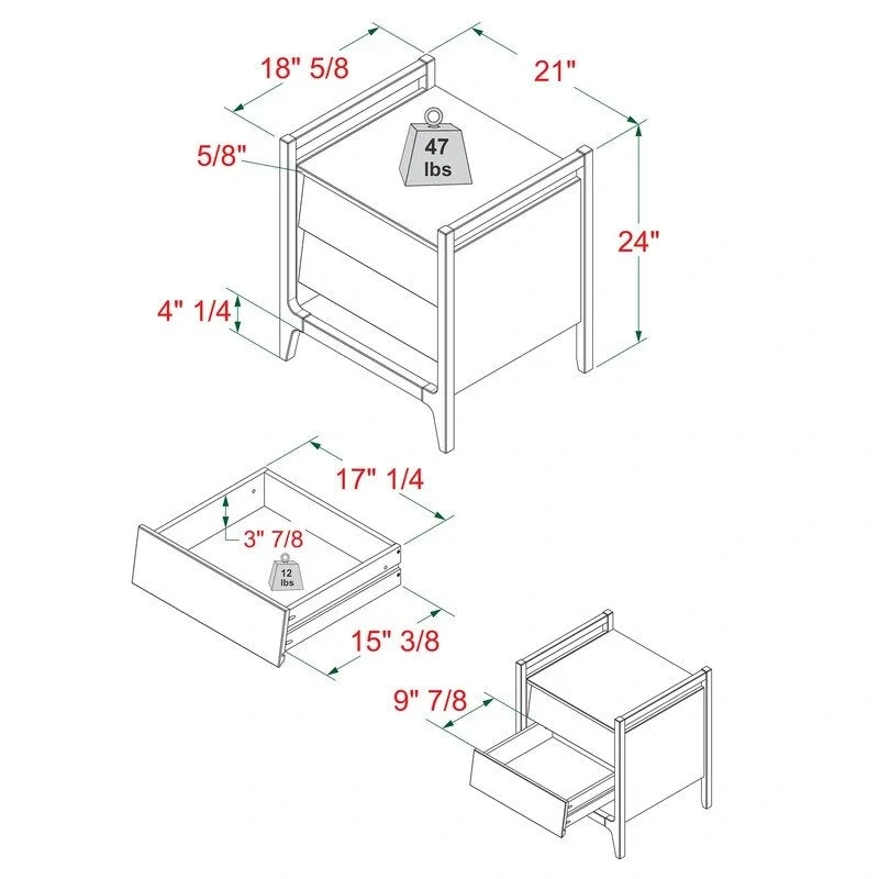 Solid Pine Nightstand – Walnut / Caramel, Angled Drawer Front, Scandinavian Minimalist Style