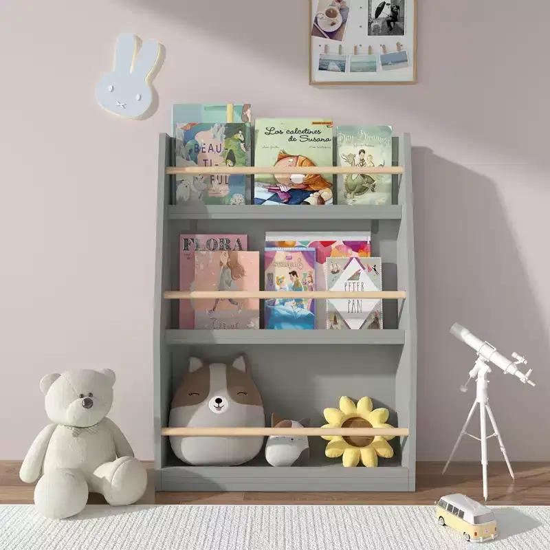 Okak Kid Bookshelf, Storage Shelves with 3 Tiers, Small Bookcase for Books and CDs, Storage Organizer for Living Room, Hallway, Office