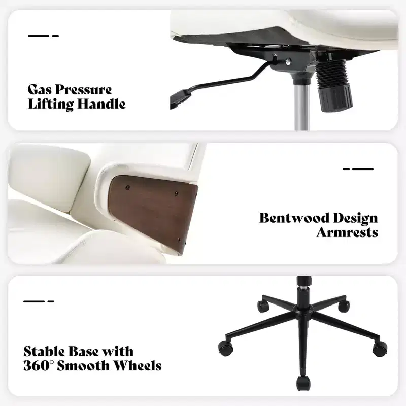 Office Chair with Wheels, PU Leather Swivel Desk Chair, Bentwood Arms, Height Adjustable