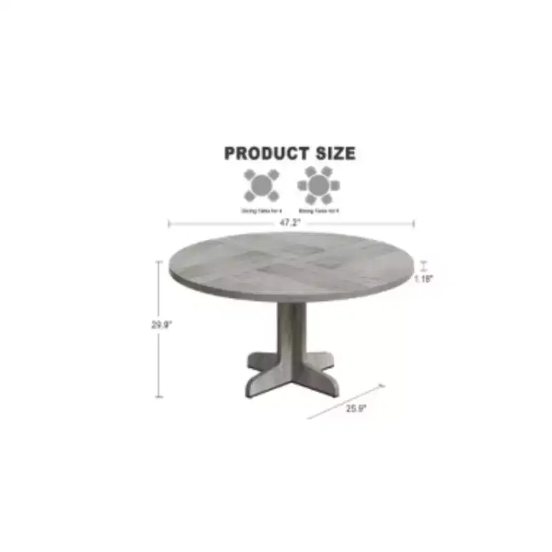 Gray Round Dining Table with Curved Legs - Wood Panel Construction Suitable for Dining Room
