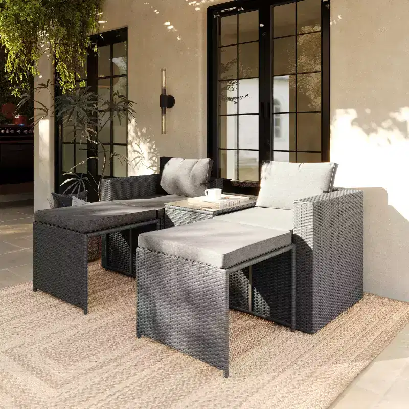 Flash Furniture Nico Indoor/Outdoor Modular Loveseat Sofa Set with Table and Ottomans