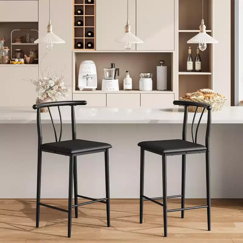 Modern Comfort Bar Stools Set of 2/ 4  25 Inch Counter Height Chairs with Backrest & Footrest, Upholstered Faux Leather, for Kitchen Island, Dining