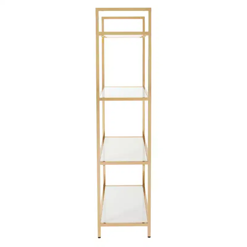 OSP Home Furnishings 60" Alios Bookshelf White/Gold: Chic, 4-Shelf Metal Frame, Laminate Surface, Modern Office Furniture