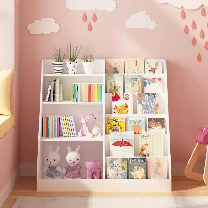 4-Tier Wooden Kids Bookshelf with Toy Storage Organizer, 8 Shelves, Children Bookcase