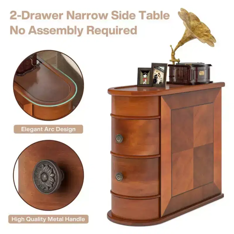 Wood Tall End Table Narrow Side Table Nightstand with 3 Drawers