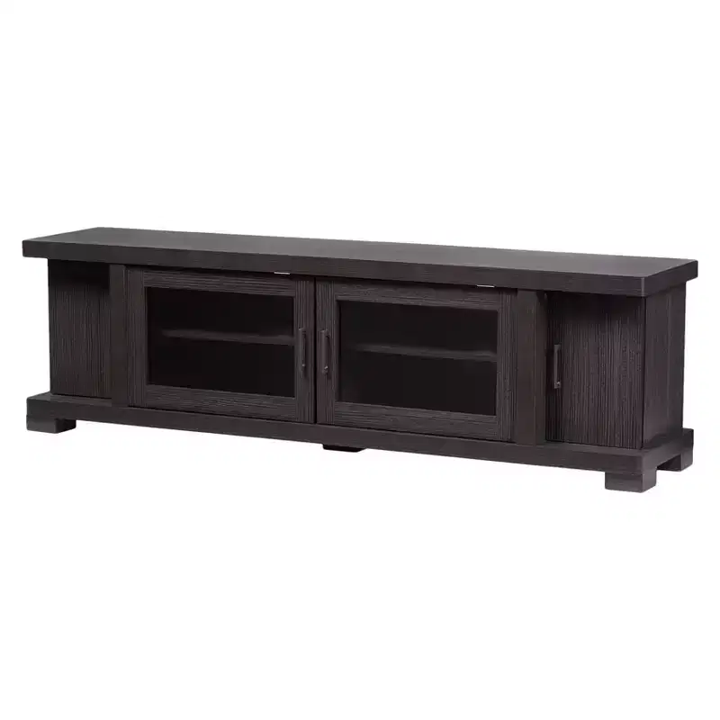 Viveka Wood Cabinet with 2 Glass Doors and 2 Doors TV Stand for TVs up to 75 Dark Brown - Baxton Studio