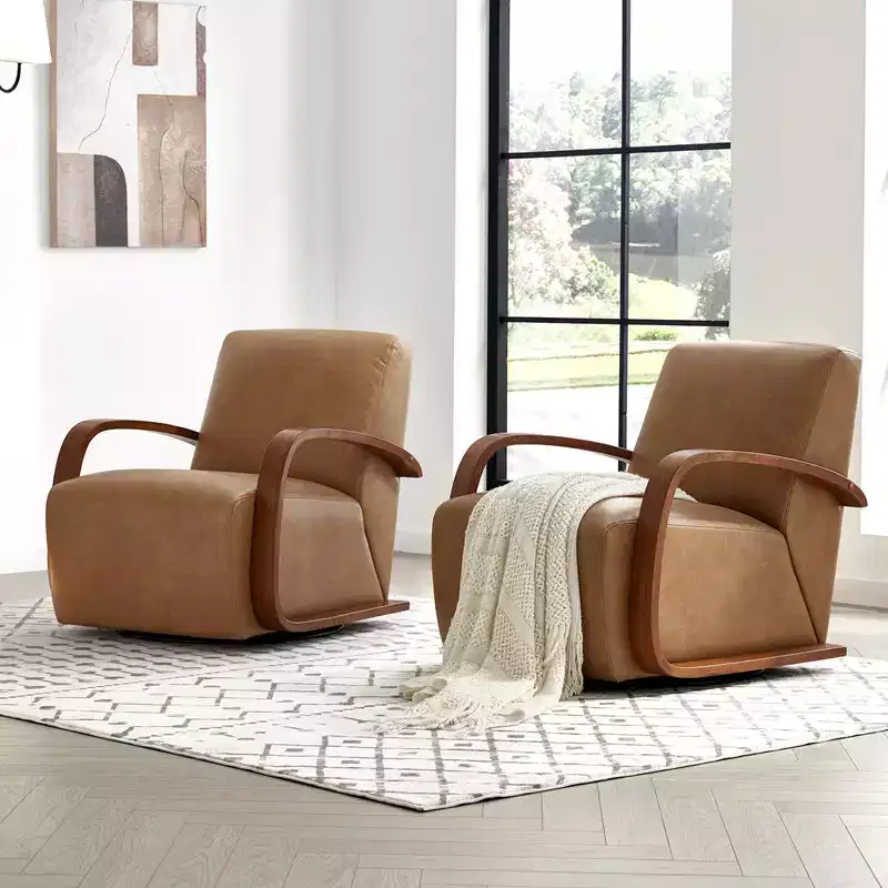 Modern Swivel Accent Chair & U-Shaped Wood Armrest