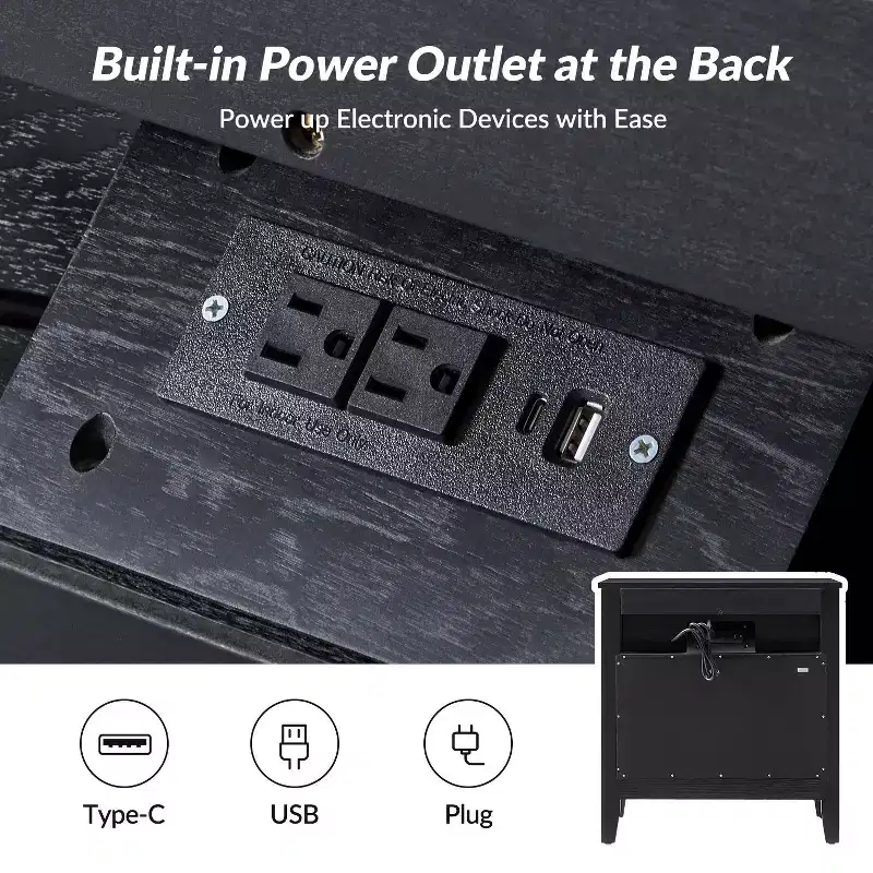 Yaran 3 Drawer Nightstand-BLACK