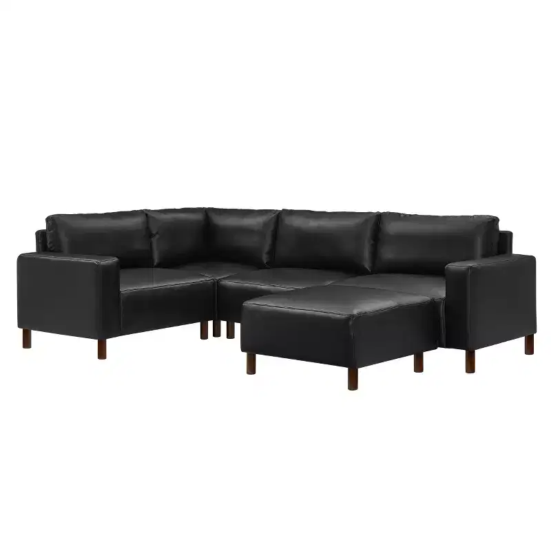 GDFStudio Turner Modern Faux Leather Upholstered Sectional Sofa with Solid Wood Legs