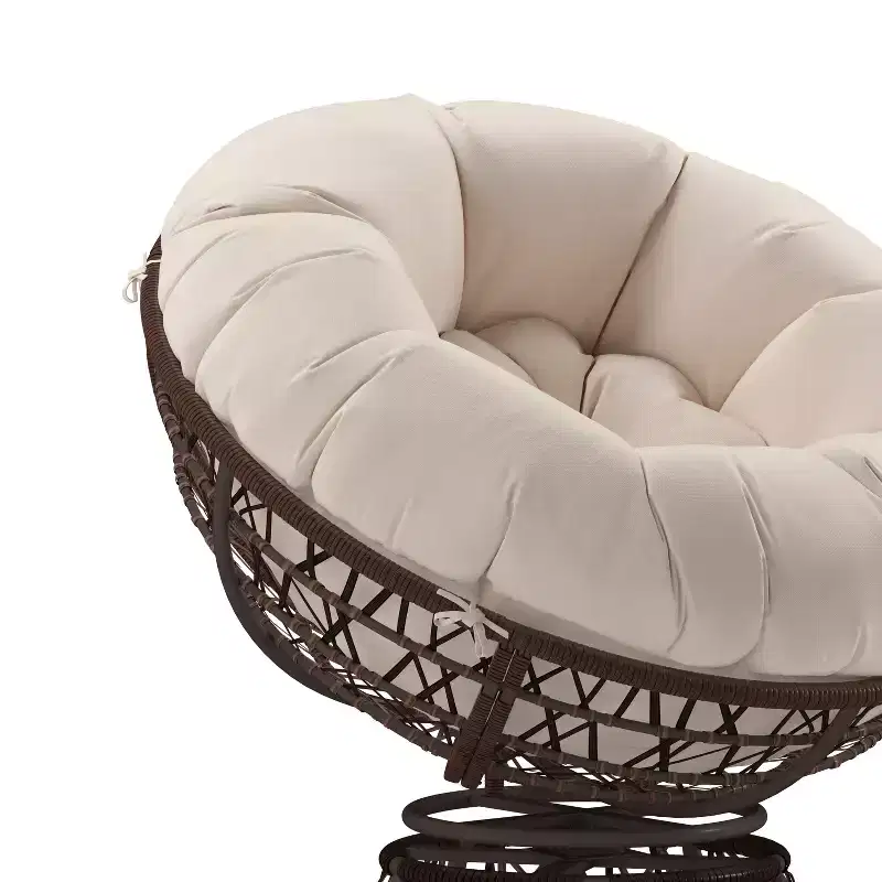 Merrick Lane Papasan Style Woven Wicker Swivel Patio Chair with Removable All-Weather Cushion