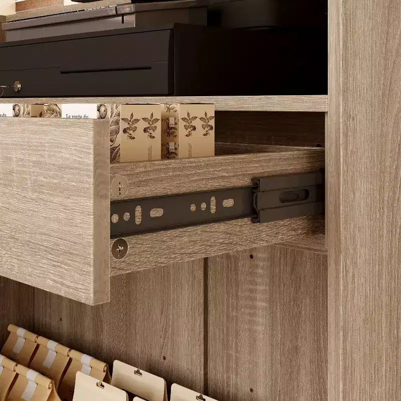 Light Wood Retail Cash Register & Reception Counter with Display Shelves