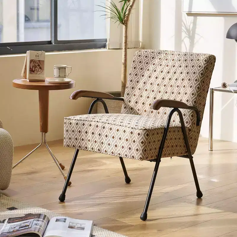 Modern High-Back Wing Accent Armchair - Fabric, Metal X-Leg Frame, Soft Padded