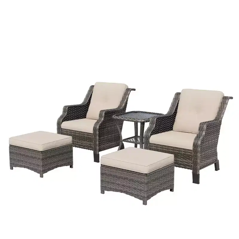 UPTIOT 5-Piece Wicker Patio Conversation Set Outdoor Lounge Chair