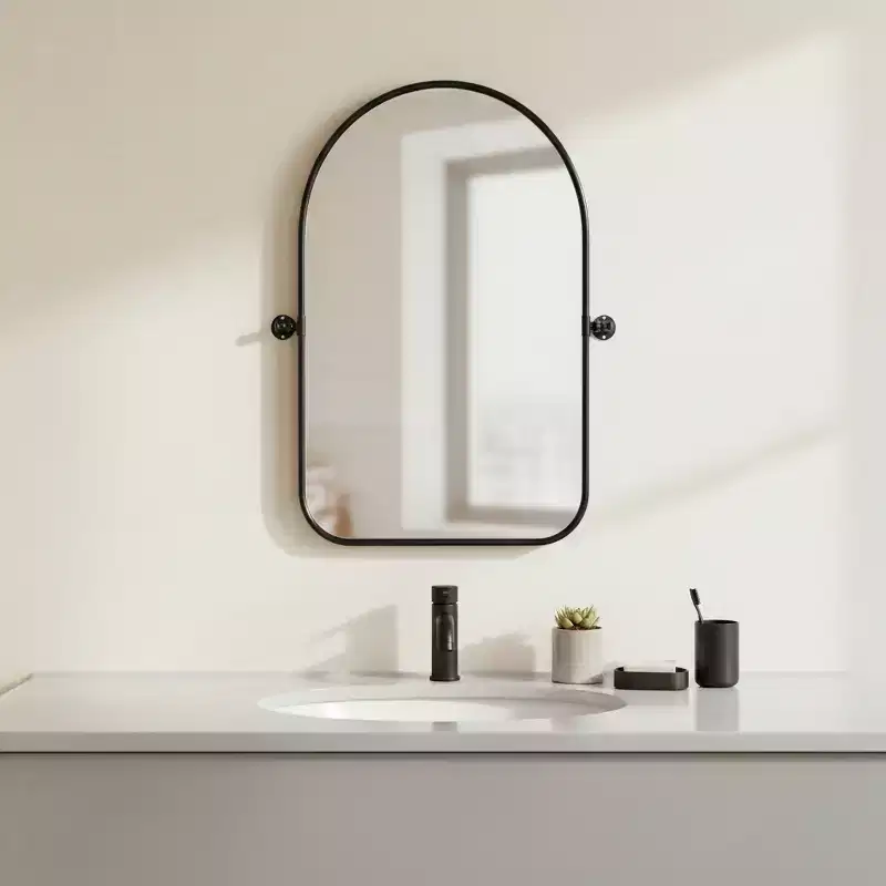 32 Black Arch Metal Swivel Framed Accent Mirror