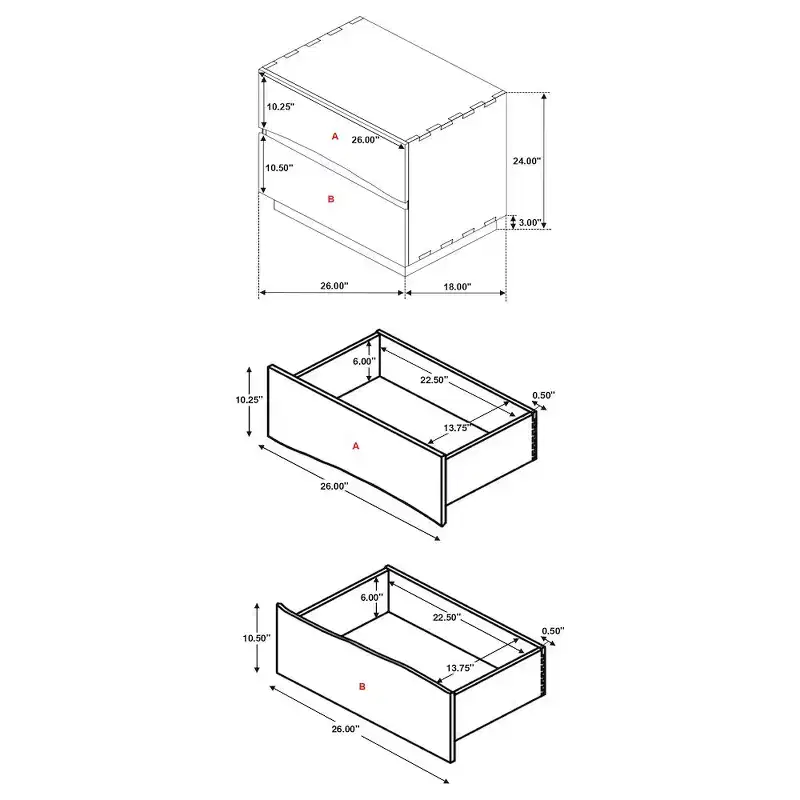 Smokey Walnut 2-Drawer Nightstand – Wood, Brown, Single