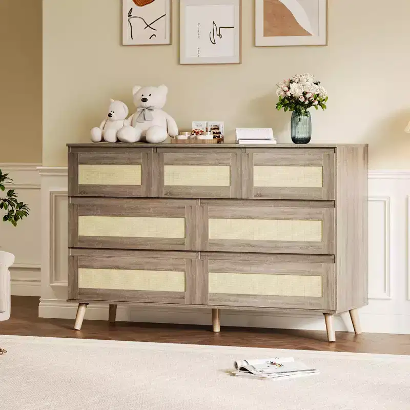 Rattan Dresser for Bedroom with 7 Drawers, 47.2 in Wide Chest of Drawers