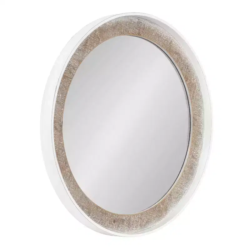 Kate & Laurel All Things Decor 26"X26" Warbrook Round Wall Mirror Rustic Brown/White
