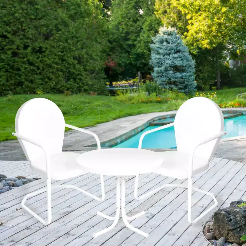 Northlight 3-Piece Retro Metal Tulip Chairs and Side Table Outdoor Set, White