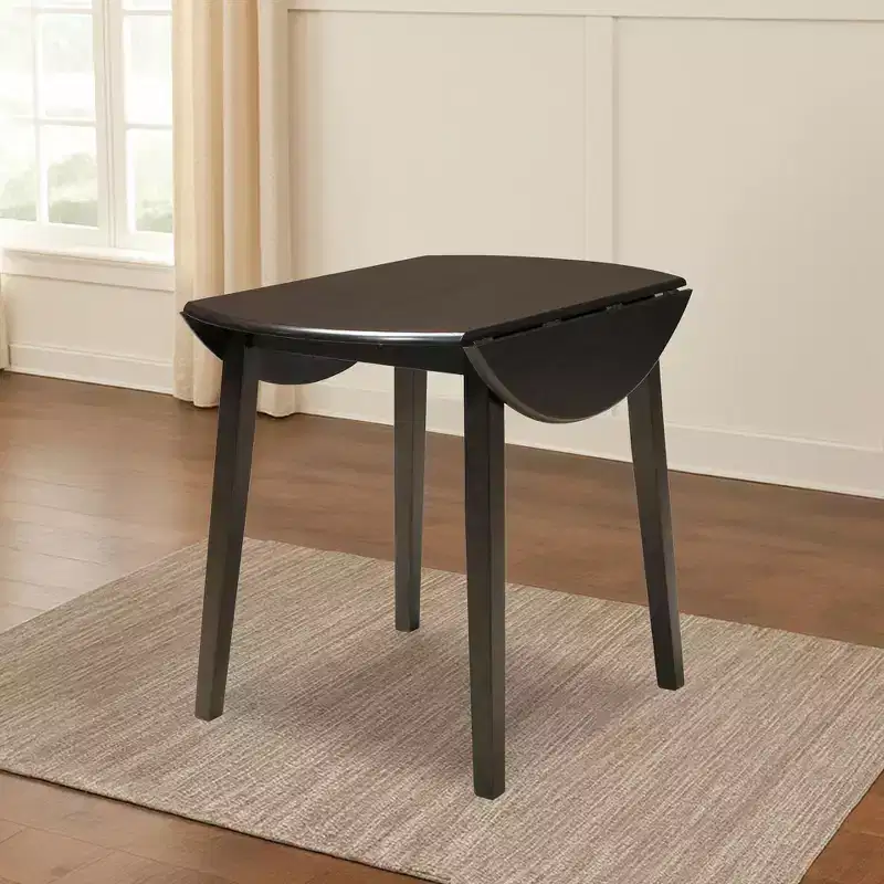 Round Drop Leaf Dining Table, Wood, Dark Brown, Seats 4