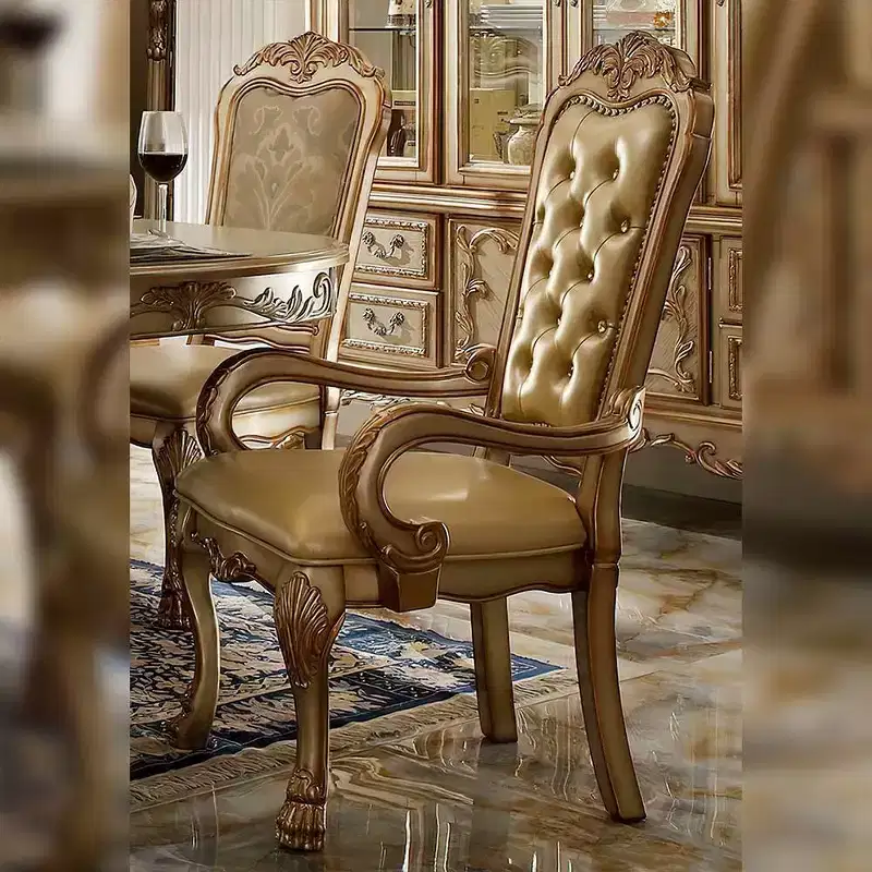 2pc 25" Dresden PU Chairs Bone White/Gold Patina - Acme Furniture