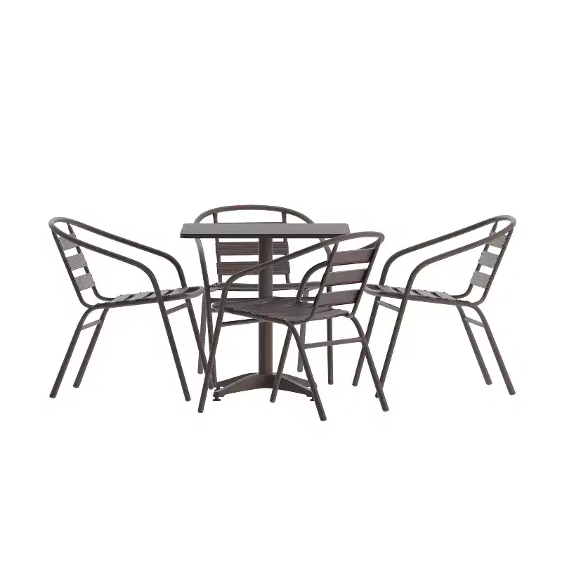 Emma and Oliver 27.5'' Square Aluminum Indoor-Outdoor Table Set with 4 Slat Back Chairs