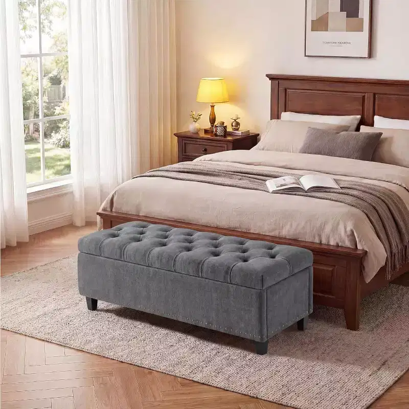 51 Extra Large Storage Ottoman Bench,Supports 660lbs End of Bed Storage Bench with Button-Tufted Upholstery and Safety Close Hinge,Upholstered Bench
