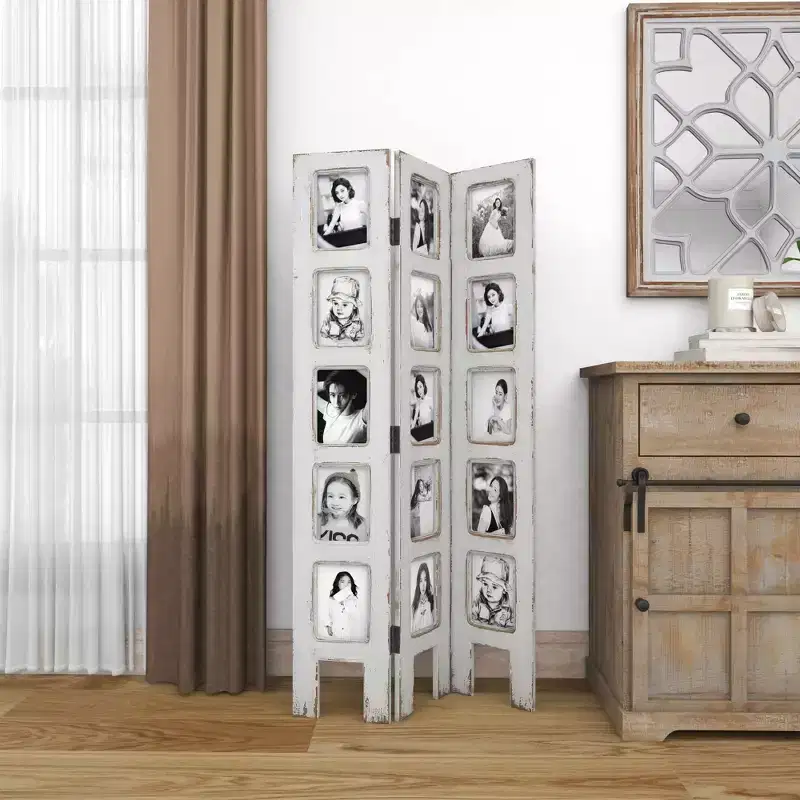 Farmhouse Chinquapin Wood Rectangle Room Divider Screen White - Olivia & May