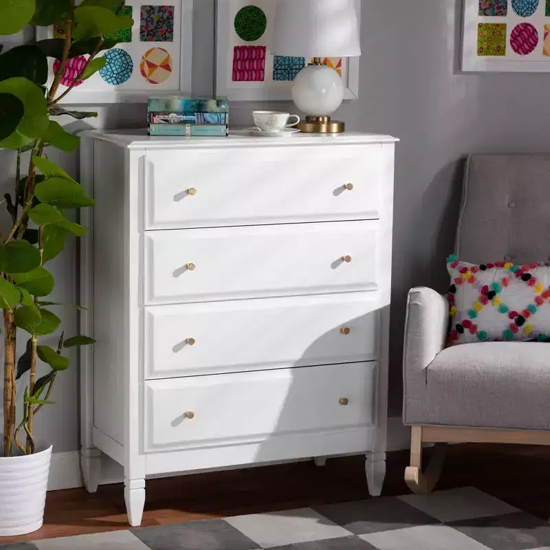 Wood 4-Drawer Bedroom Chest White/Gold 32