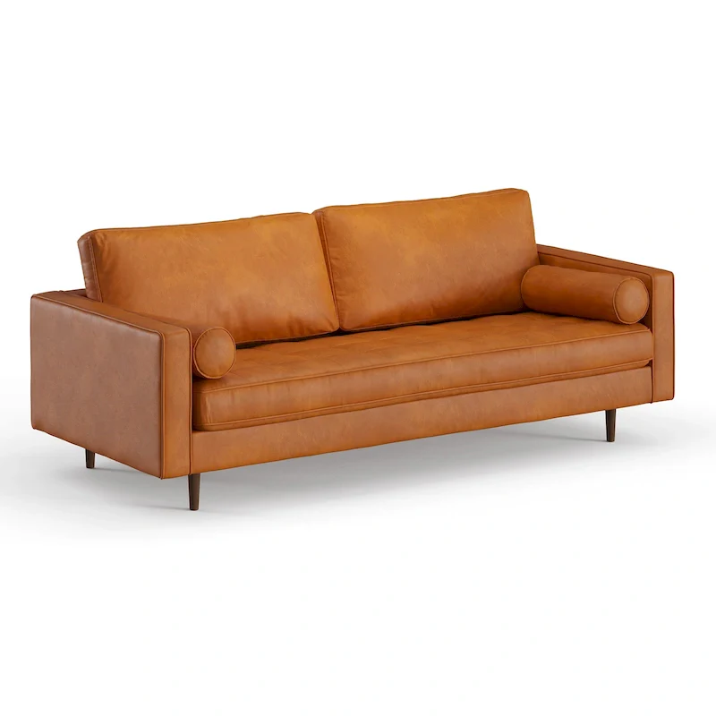 Genuine Leather 3-Seater Sofa, Solid Wood Frame, Contemporary Living Room