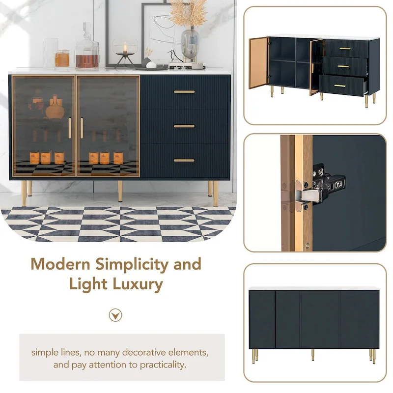 Modern Sideboard with Metal Legs and Handles - 60W x 16D x 36H
