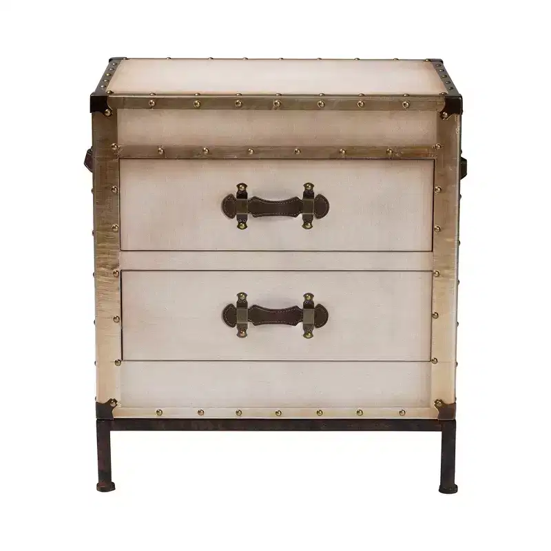 Canvas 2 Drawer End Table Trunk White/Coffee/Black
