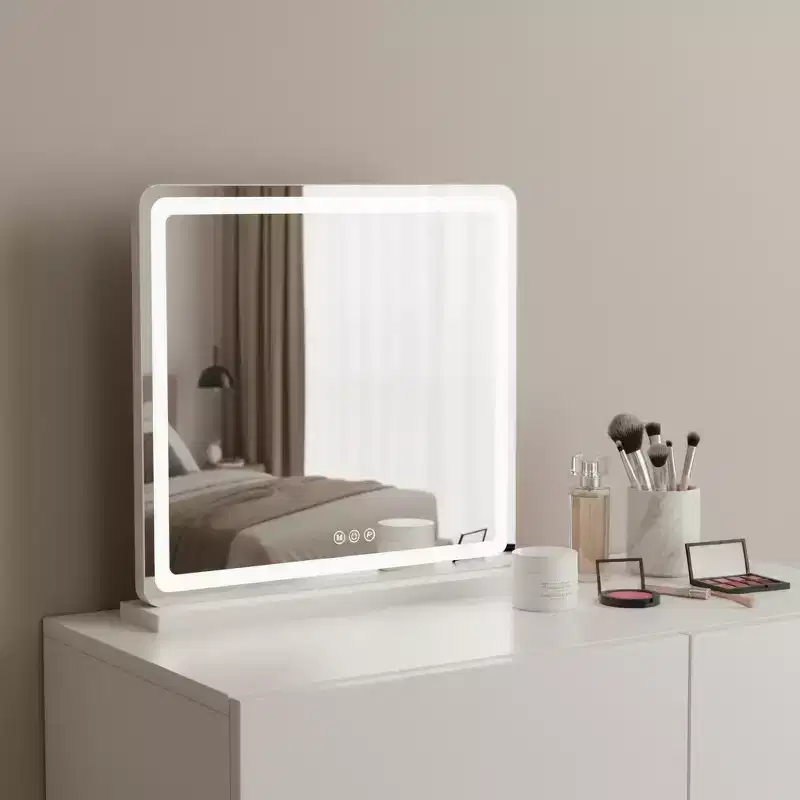 HomeRoots 22 Clear Lighted Freestanding Frameless Makeup Shaving Tabletop Mirror