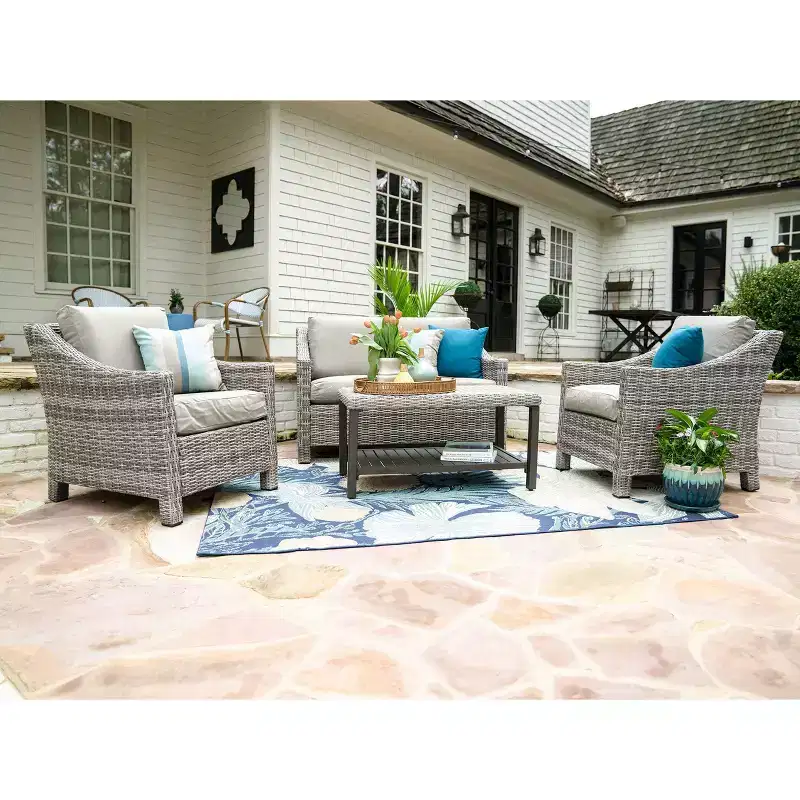 Leisure Made Marietta 4pc Wicker Seating in Tan Fabric