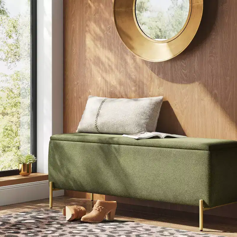 Ivy Upholstered Storage Bench Sage Green - Threshold