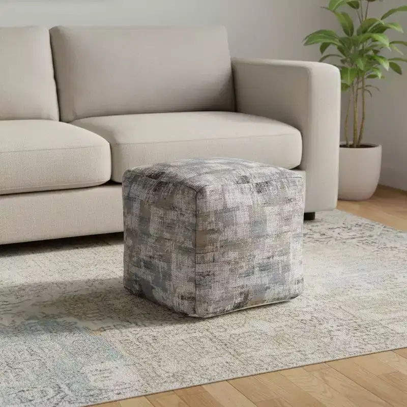 HomeRoots 18 Blue Cotton Abstract Pouf Ottoman