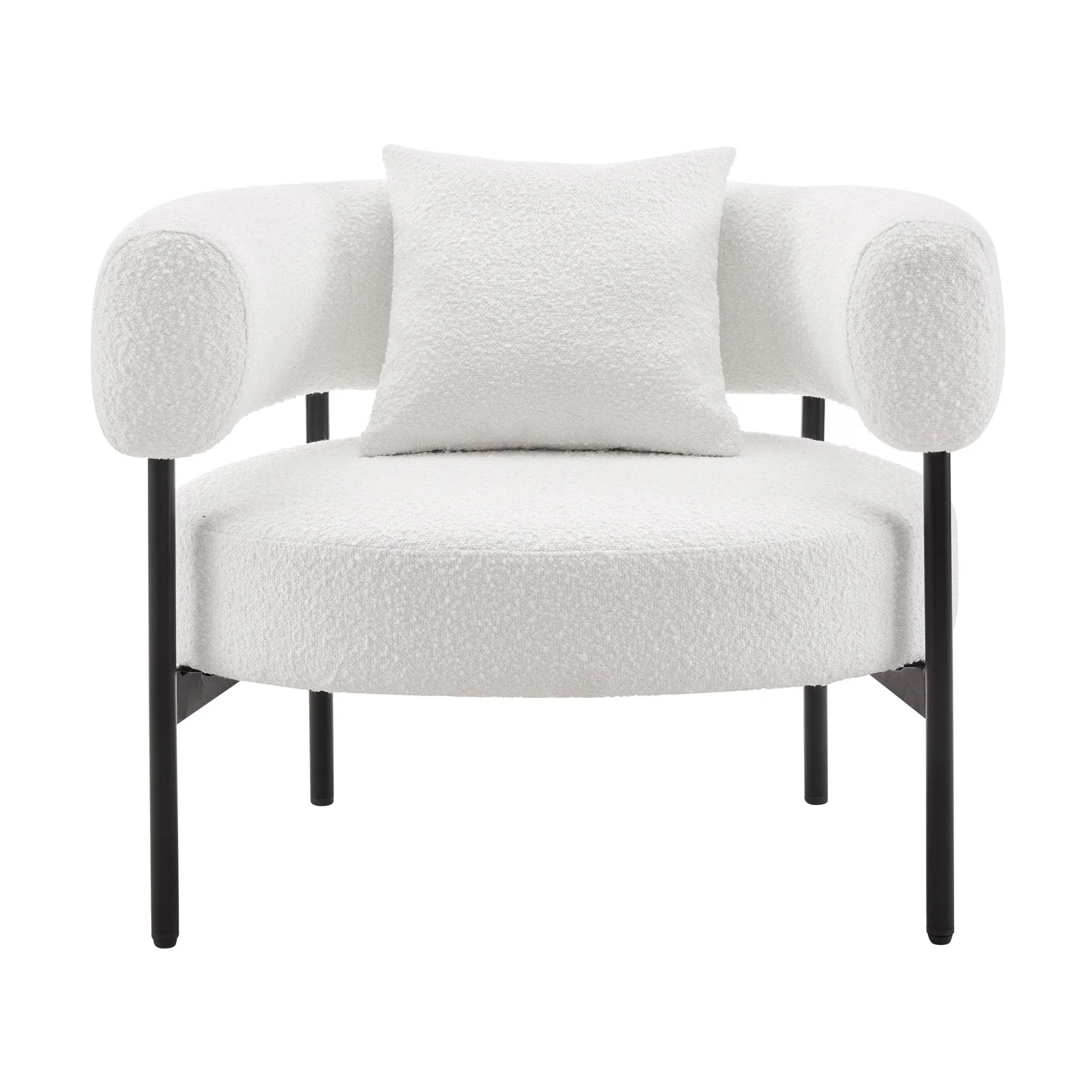Modern Off-White Boucle Accent Chair with Curved Back for Living Room
