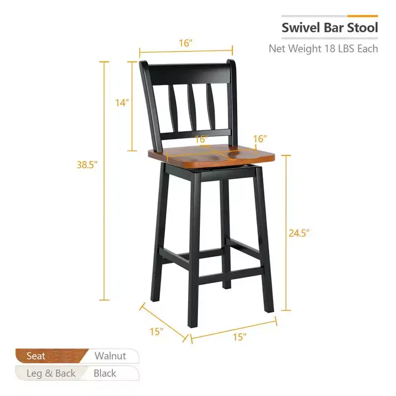 Costway 2PCS Bar Stool 24.5'' Swivel Counter Height Chair w/ Footrest