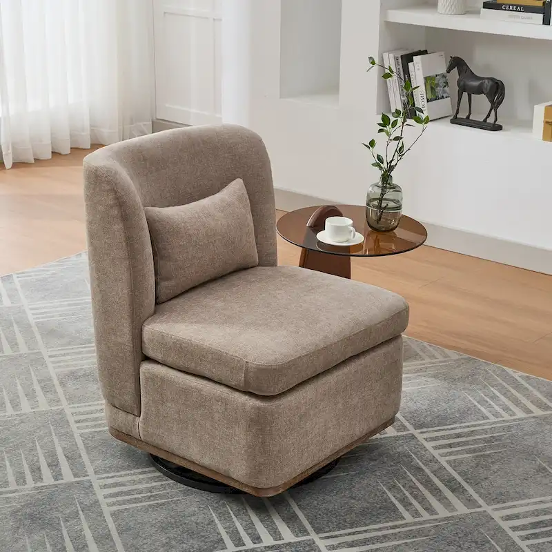 25 Seat Wide Chenille Office Accent Chair with 360 Swivel Metal Base