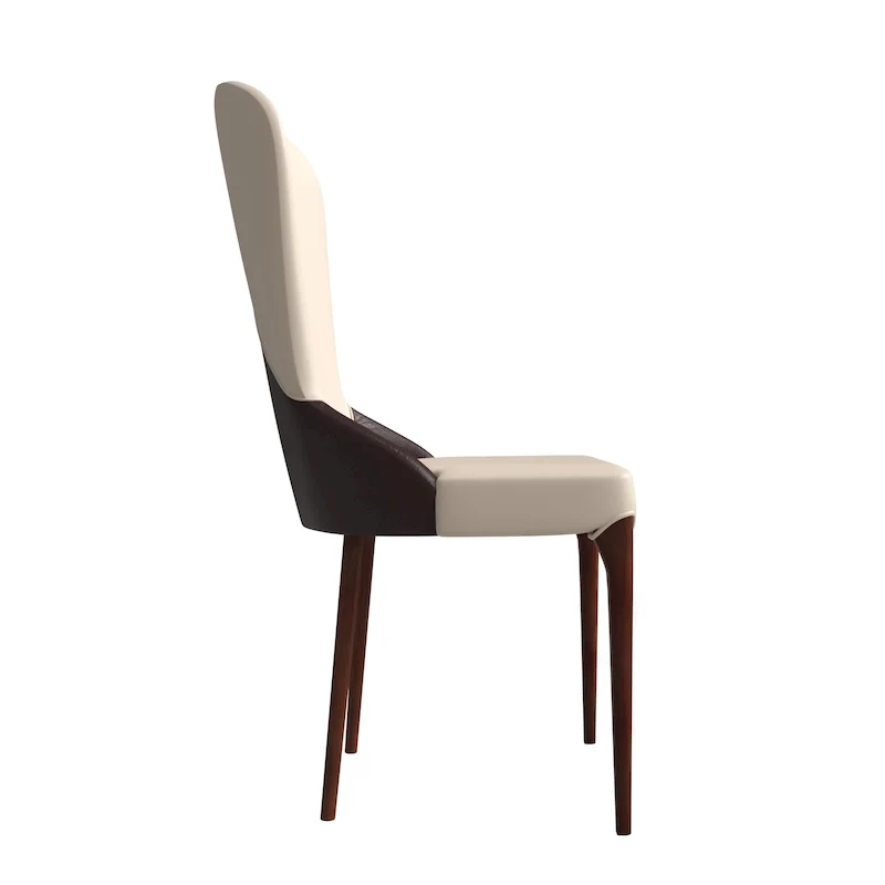 Leather Upholstered Solid Wood Dining Chair with Two-Tone Design
