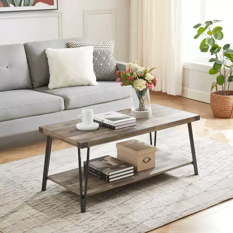 Modern Storage Coffee Table with Metal Frame and Lower Shelf